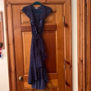 Max studio blue wrap dress flounce bottom
